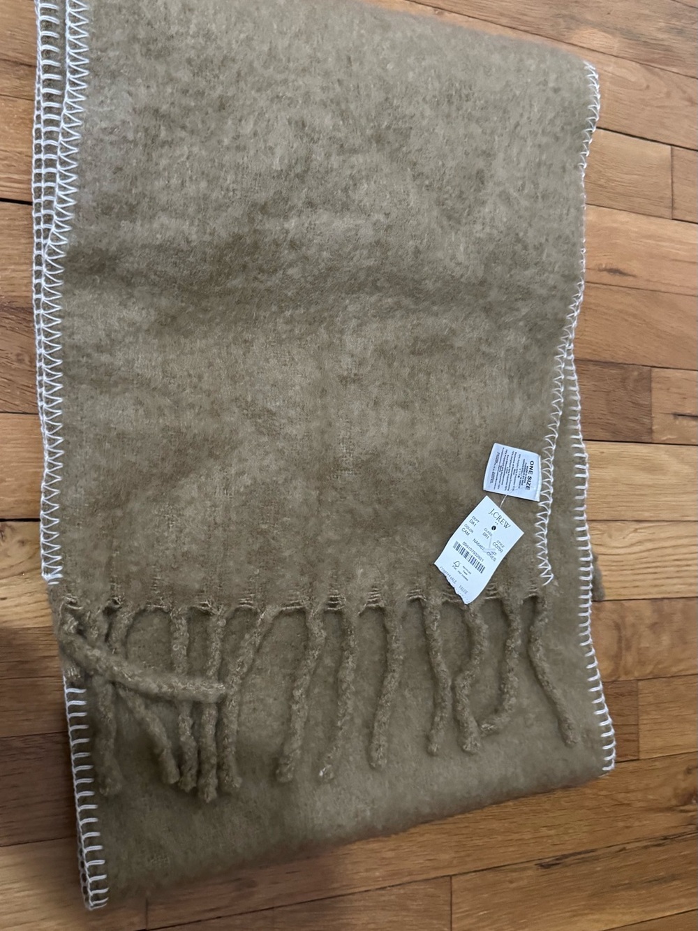 J. Crew Camel Fringe Wool-Blend Throw with Whipstitch Edge